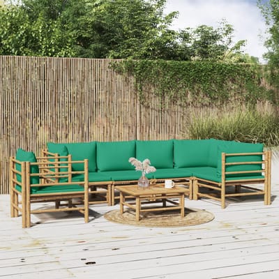 vidaXL - 7-delige - Loungeset - met - kussens - bamboe - groen