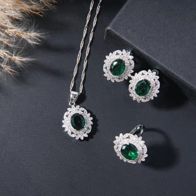 Elegante Dames Zirkonia Bloem Sieradenset, Met Ring, Oorbellen, Hanger, Ketting Set, Bruids Bruidsmeisje Bruiloft Cadeau 8