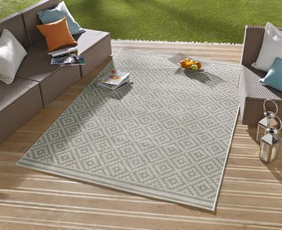 Flycarpets Laagpolig vloerkleed - Binnen en buitenkleed - Raute - Grijs / Creme 80x150 cm