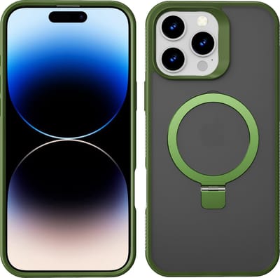 Hoesje Geschikt voor iPhone 14 Pro Magsafe hoesje Groen - Mat Transparant hard case - Magnetic Ring Houder hoesje