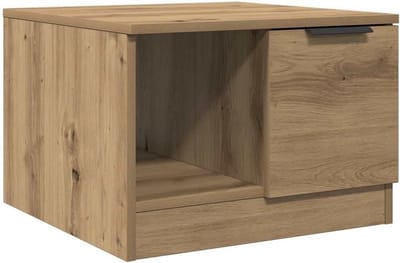 Ronde Salontafel 50x50x36 cm Gesneden Hout Eiken Kleur - Bijzettafel Woonkamer