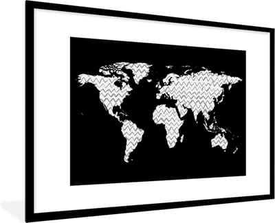 Poster in lijst - Fotolijst 120x80 cm - Posters - Wereldkaart - Wit - Grijs - Posterlijst zwart - Decoratie - Wanddecoratie woonkamer - Muurdecoratie slaapkamer