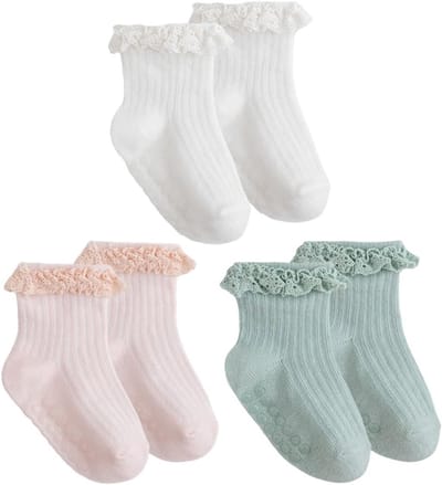 Lace Sokken voor Baby's en Peuters - 3 Paar Rimpels, Antislip en Comfortabel voor 0-9 Maanden