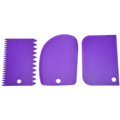 3 stuks plastic deegmes icing fondant schraper gekartelde rand effen gladde cake paddle cake spatels purple