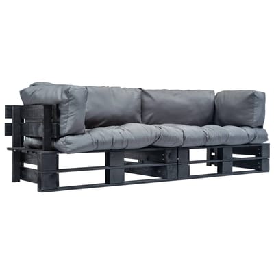 vidaXL - 2-delige - Tuinbankenset - pallet - met - grijze - kussens - grenenhout