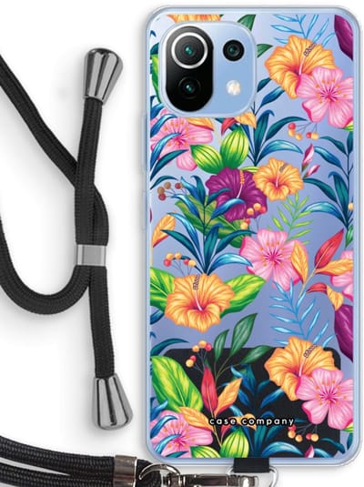 Case Company® - Hoesje met koord geschikt voor Xiaomi Mi 11 Lite hoesje met Koord - Tropisch 2 - Telefoonhoesje met Zwart Koord - Bescherming aan alle Kanten en Over de Schermrand
