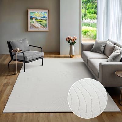 the carpet Rio – modern tapijt met 3D lijnen en antislip rug, white grey 80 x 150 cm