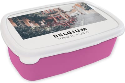 Broodtrommel Roze - Lunchbox - Brooddoos - Terras - België - Rood - Café - 18x12x6 cm - Kinderen - Meisje