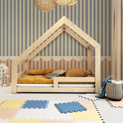Need Sleep - Montessori Huisbed 80x160 cm – Peuterbed met Valbeveiliging – Asymmetrisch – Naturel Hout