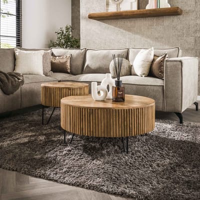 Dimehouse Set van 2 ronde salontafels Maria mangohout - 80 x 80 x 38 cm - Hout - Industrieel - Rond