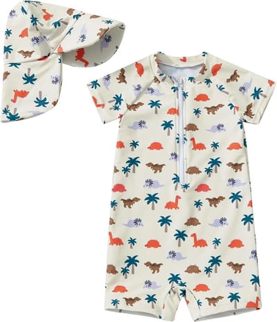 Baby Blauw Cartoon Eendelig Korte Mouw UV Beschermende Kleding voor Jongens met Zonnehoed - Ideaal voor Zomer en Buitenactiviteiten