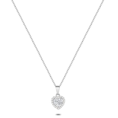 Twice As Nice Halsketting in zilver, hart, steentjes 40cm+3cm