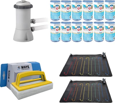 WAYS - Zwembad Onderhoud - 2x Zwembad Verwarming & Filterpomp 2271 L/u & 12 Filters Type A & WAYS Scrubborstel