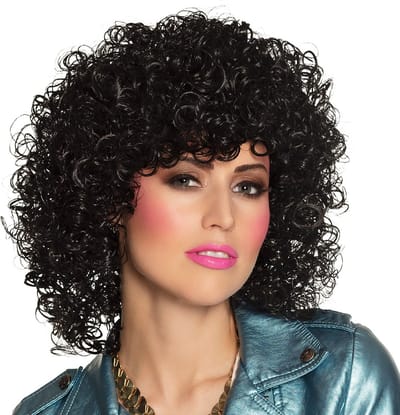 Boland - Pruik Club zwart Zwart - Krullen - Halflang - Vrouwen - - 80's & 90's - Disco