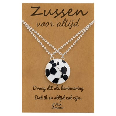 BFF Ketting voor 2 'Zussen voor altijd' - Magnetische Voetbal - Vriendschapsketting op Cadeau Kaartje - 45cm + 5cm verstelbaar - Zilverkleurig - Sisters Hanger - Pax Amare