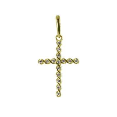 New Bling 9NBSAM-G200216 Gouden hangertje - Kruis - Zirkonia - 16 x 10,6 mm - 14 Karaat - Bedel - Goud