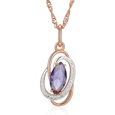 Collier pendentif en zircon naturel violet brillant inhabituel pour femmes Luxe Couleur Or Rose Bijoux Fins Quotidien Fête de Mariage beige