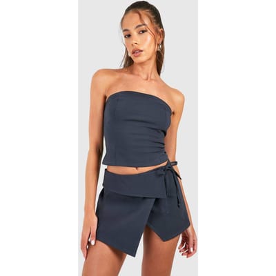 boohoo Dames Longline Bandeau & Asymmetrische Mini-Rok | Houtskool | Maat: 42