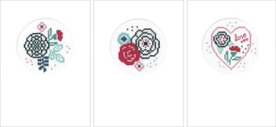 Vervaco - Wenskaart kit - Moderne bloemen set van 3 - PN-0156951 - Borduren - Borduurpakket - Borduurpakket volwassenen - Borduurpakket kind