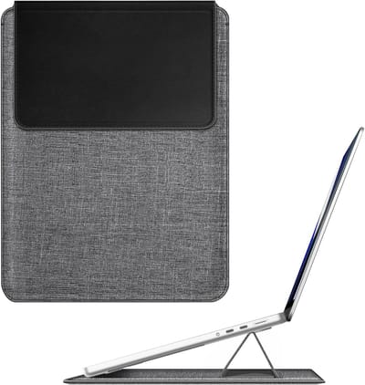 Draagbare laptop tas met standaard voor 13.6 inch, geschikt voor MacBook Air en Pro, slank en stijlvol ontwerp in grijs/zwart