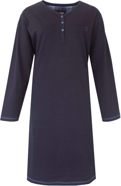 Irresistible Dames Nachthemd - Lange Mouwen - Katoen - Indigo Blauw - Maat S