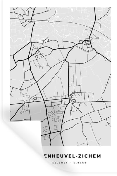 Muurstickers - Sticker Folie - Kaart – Plattegrond – Stadskaart – Scherpenheuvel Zichem – België – Zwart Wit - 20x30 cm - Plakfolie - Muurstickers Kinderkamer - Zelfklevend Behang - Zelfklevend behangpapier - Stickerfolie