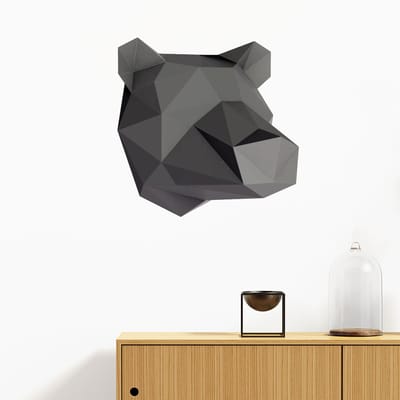 3D origami sticker van een zwarte beer in profiel, 100 x 100 cm