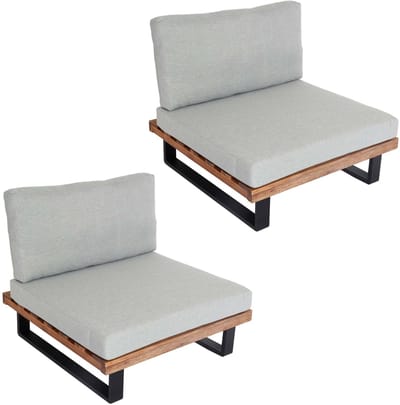 Set van 2 loungestoelen MCW-H54, tuinstoelen, spinnend poly acacia hout FSC-gecertificeerd aluminium ~ lichtbruin, kussen lichtgrijs