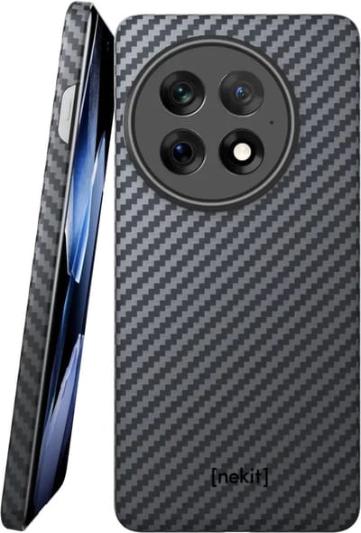 NEKIT Fiber Hoesje Geschikt voor OnePlus 13 - Compatibel met MagSafe - High-tech Kevlar Aramidevezels 1500D - Back Cover Ultra Dun - Grijs/Zwart