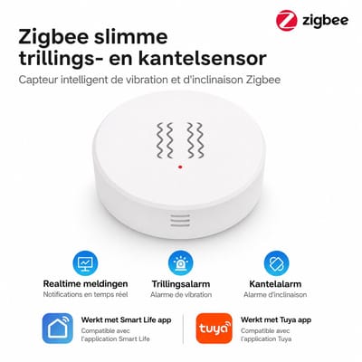 Zigbee sensor | Wifi | Magnetisch | Trillingsdetectie | Tuya | Wit | 1 stuk