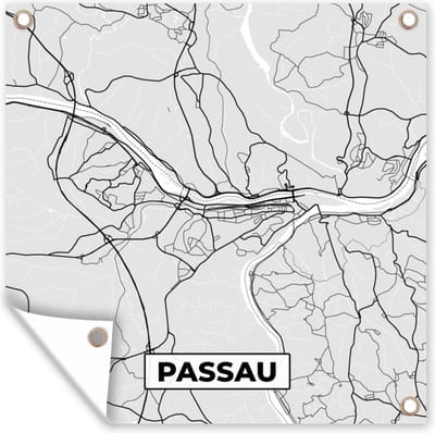 Tuin poster Passau - Kaart - Stadskaart - Plattegrond - Duitsland - 200x200 cm - Tuindoek