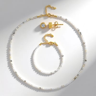Cavill - Elegante Zilveren Sieradenset - 925 Sterling Zilver Verguld - Cambodjaanse Rondgeslepen Zirkonen 65,69 ct - Ketting Armband Oorbellen