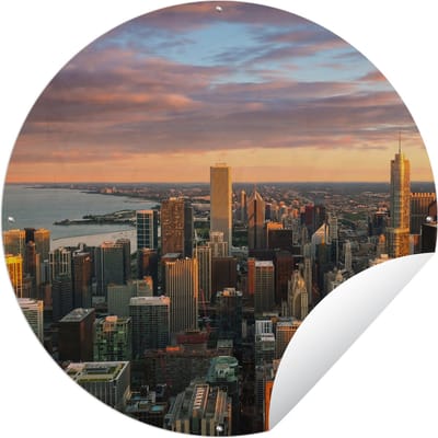 Tuincirkel Skyline - Stad - Wolken - Amerika - 60x60 cm - Ronde Tuinposter - Buiten