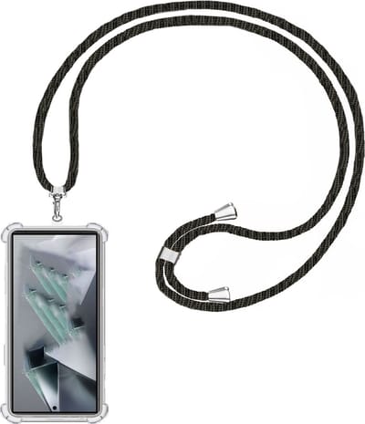 Telefoonkoord + Hoesje Geschikt voor Samsung Galaxy S24 Ultra - Lengte Verstelbaar - Telefoonketting - Shock Proof Case - Zwart