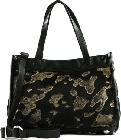 CAMPOMAGGI Leren Handtas Schoudertas Shopping Bag Mini Cioccolato + Oro + T / Nero Zwart
