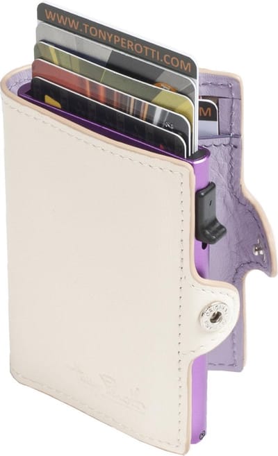 Tony Perotti Furbo RFID Leren Creditcardhouder met papiergeldvak - Wit/Lila
