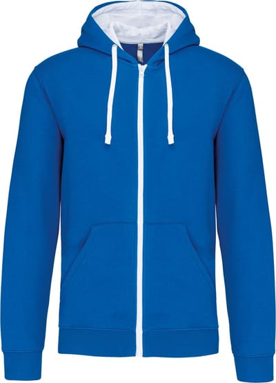 Kariban Herensweater met rits en capuchon in contrasterende kleur K466 - Light Royal Blue / White - XS