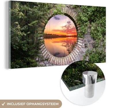 MuchoWow® Glasschilderij 40x20 cm - Schilderij acrylglas - Zee - Zonsondergang - Doorkijk - Foto op glas - Schilderijen