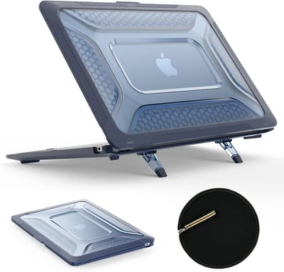 Hoes Geschikt voor MacBook Pro 14 inch Hoes Blauw shockproof heavy duty hoesje - MacBook Pro 14 inch Case 2025, 2024-2021 M4 M3 M2 M1 A3112 A3185 A3401 A2918 A2992 A2779 A2442 case met Opvouwbare kickstand hoes hardcover
