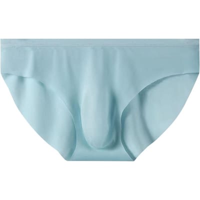 Slip en soie glacée sans couture pour hommes, taille basse, convexe en U 3D, culotte Ultra-fine, couleur unie, sous-vêtements à séchage rapide L bleu clair