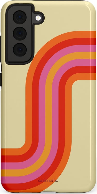 Casetastic hoesje geschikt voor Samsung Galaxy S21 FE 5G - Dubbellaagse bescherming - Retro bocht - Fashion Case - Zand Rood Oranje Roze