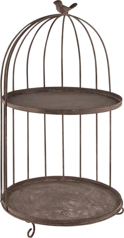 Dekoratief | Open kooi m/2 lagen, grijs, metaal, 24x24x47cm | A240296