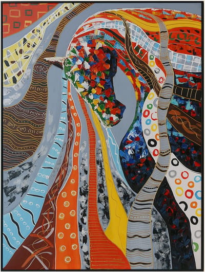 Fine Asianliving Olieverf Schilderij 100% Handgeschilderd 3D met Reliëf Effect en Zwarte Omlijsting 90x120cm Paard Multicolour