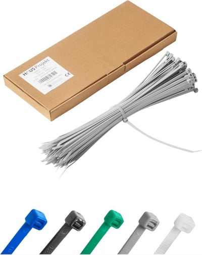 Thijox - Kabelbinders 100 stuks Grijs, 300 mm x 4,8 mm, UV-bestendige multifunctionele kabelbinders voor binnen en buiten, ideaal voor kabelmanagement