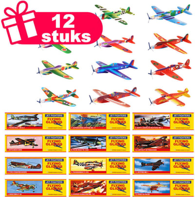 Henbrandt - 12 Stuks Foam Vliegtuigjes Zweefvliegtuigen - Fighter Glider - Traktatie uitdeelcadeautjes voor kinderen & peuters - Traktaties en kinderverjaardagen - Klein grabbelton speelgoed voor in traktatie uitdeelzakjes