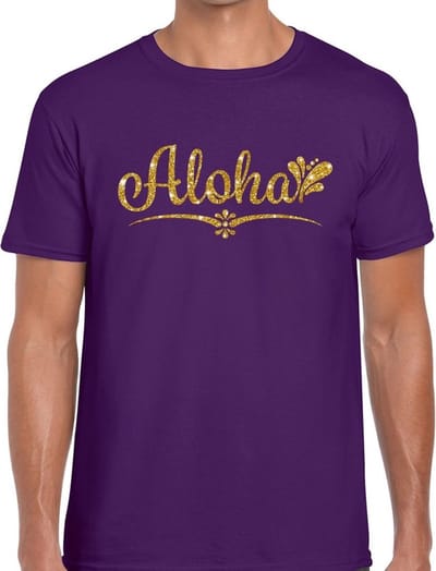 Aloha goud glitter hawaii t-shirt paars heren - heren shirt Aloha S