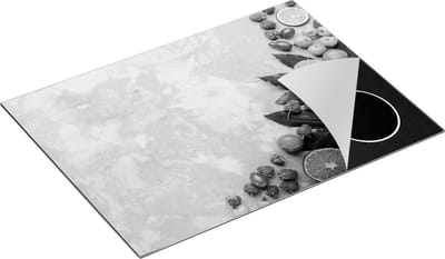Chefcare Inductie Beschermer Fruit op Grijze Marmer - Zwart Wit - 70x50 cm - Afdekplaat Inductie - Kookplaat Beschermer - Inductie Mat
