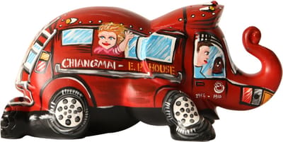 Elephant Parade - Chiangmai Red Bus - Handgemaakt Olifanten Beeldje - 10cm