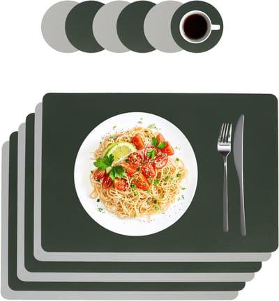 Placemats - set van 6 - 30x43 cm - met onderzetters - rechthoek - grijs-groen