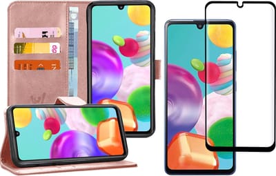 Samsung A41 Hoesje en Samsung A41 Screenprotector - Samsung Galaxy A41 Hoesje Book Case Kunstleer Wallet Roségoud + Screen Protector Full